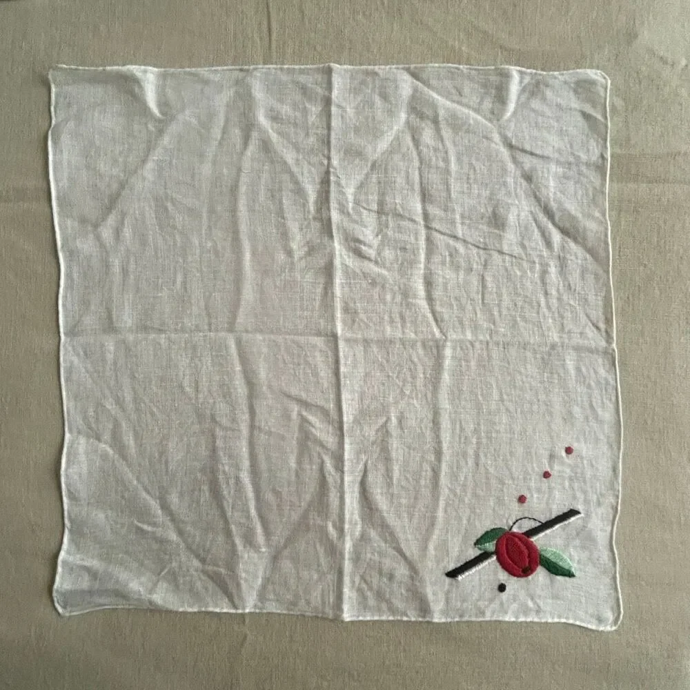 Vintage Sheer White Berry Embroidered Handkerchief Ladies Hankie
